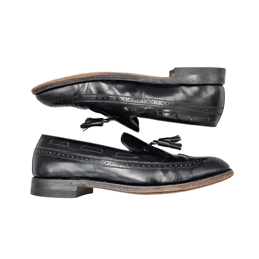 Florsheim Imperial Men's‎ Size 10 C VTG Black V Wing Tassell Loafers Dress Shoes
